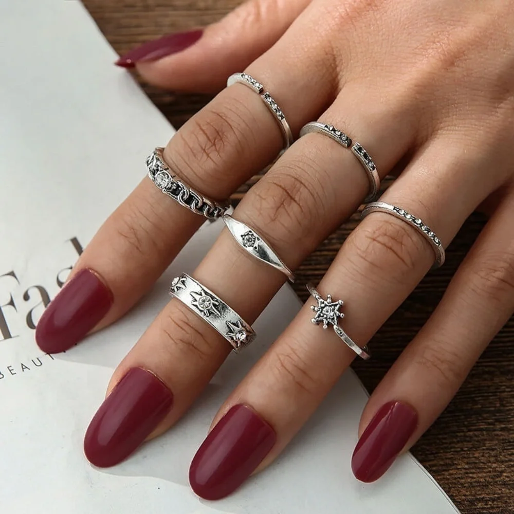 *MIYANDA* 7-Pc Silver Star Design Fashion Ring Set